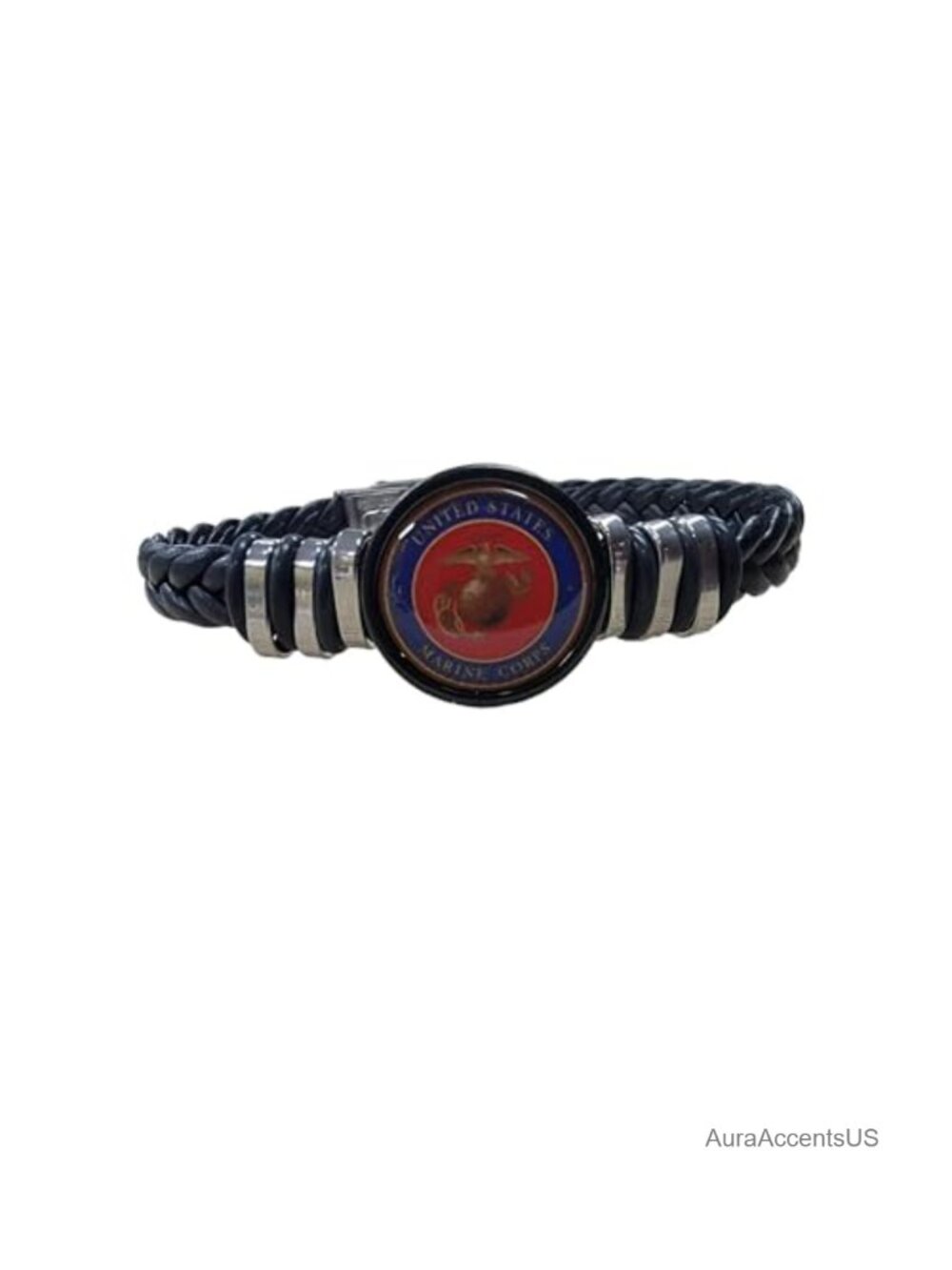 USA Made Braided Leather Bracelet with Stainless Steel Clasp - Military Gift